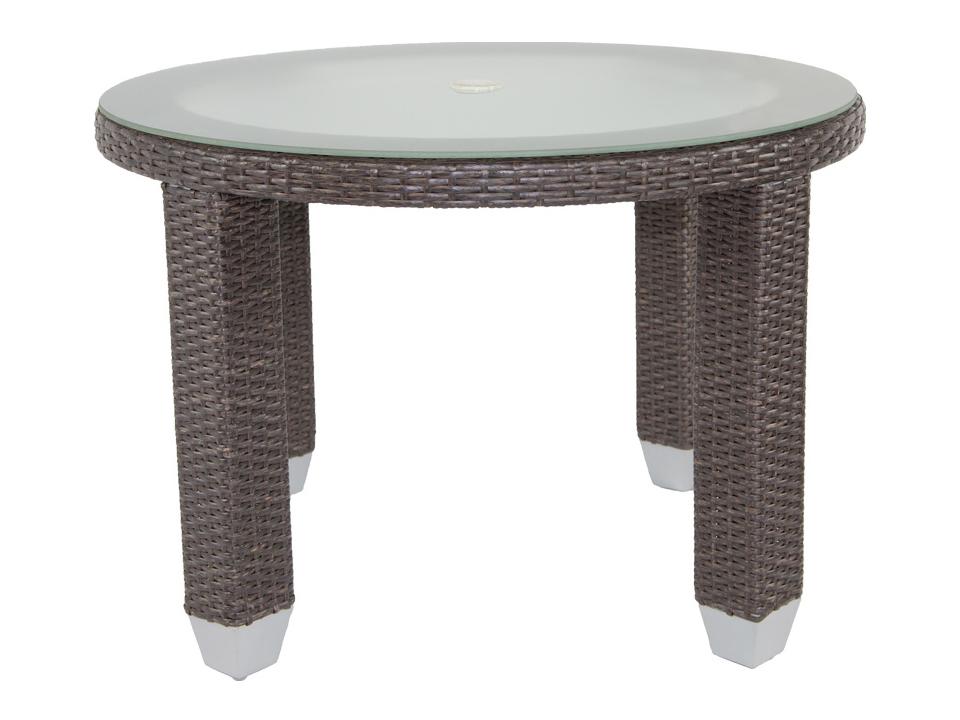 Signature Round Patio Dining Table with Glass Top in Signature Brown