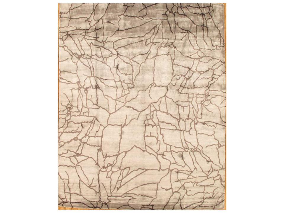Modern Abstract Hand-Knotted Silk and Wool Area Rug