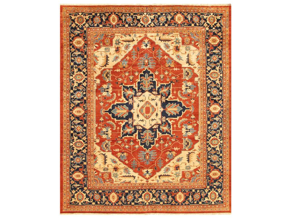 Serapi Collection Hand-Knotted Wool Area Rug with Border Design