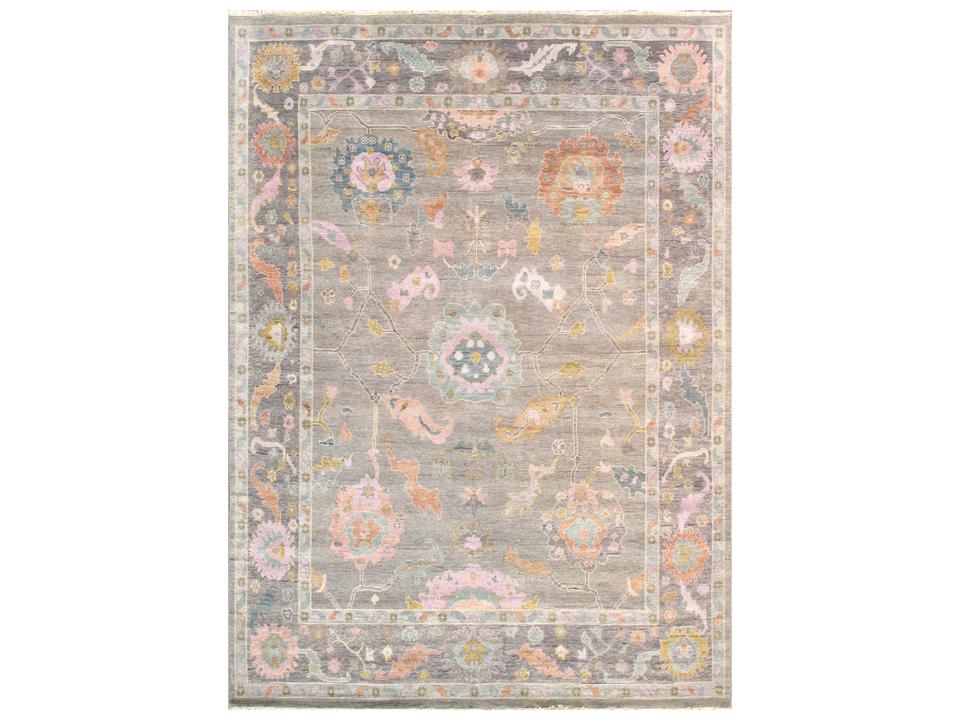 Oushak Hand-Knotted Wool Area Rug with Bordered Design