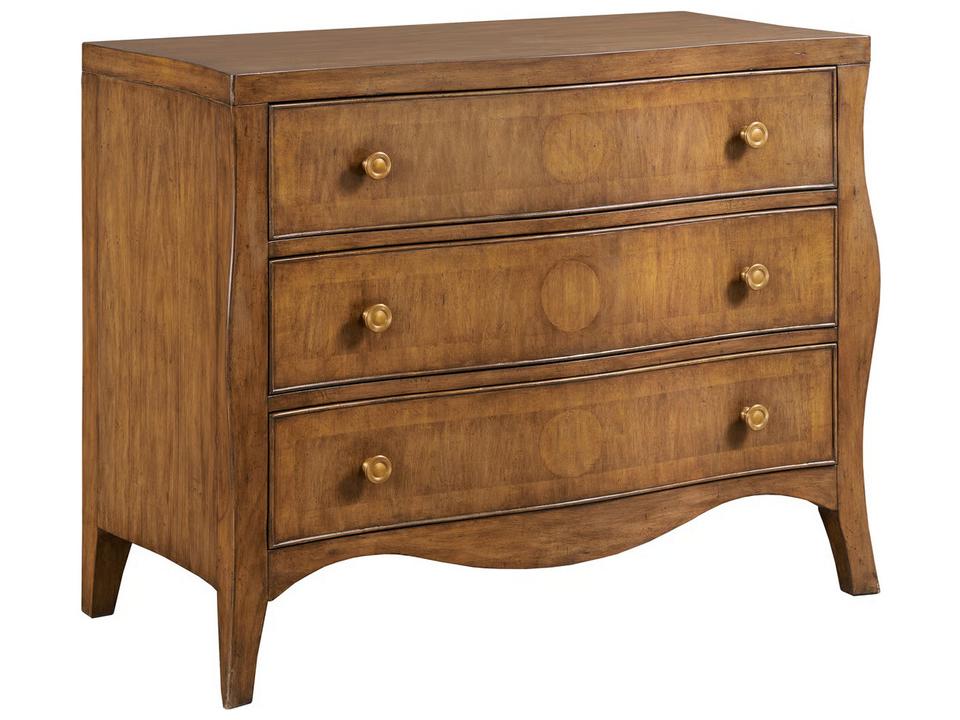 Artisan Brown Mahogany Wood Accent Chest Italian Serpentine Inlay