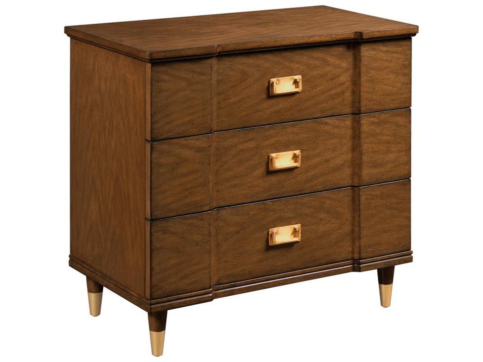 Three-Drawer Breakfront Accent Chest in French Walnut Brown Wood