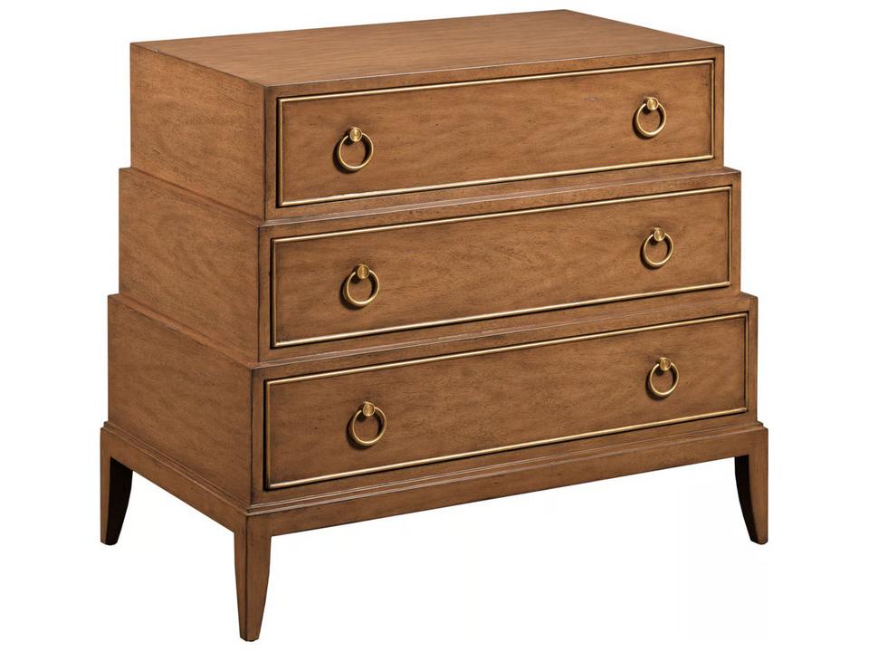 Artisan Brown Walnut Wood Accent Chest with 3 Drawers