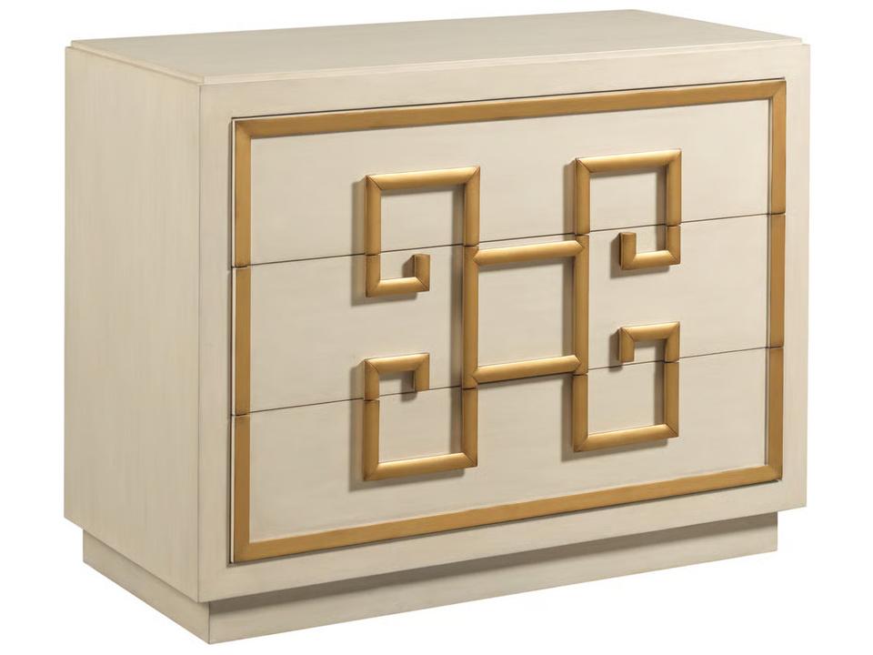 Linen Accent Chest with Greek Key Handles in White Walnut