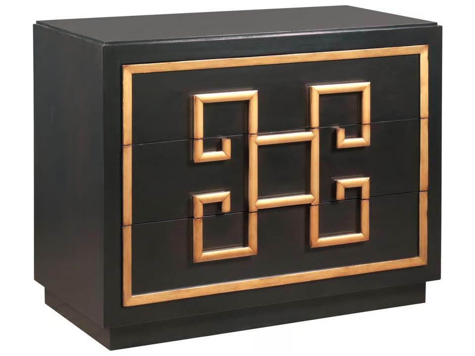 Black Sheen Walnut Wood Accent Chest with Greek Key Handles
