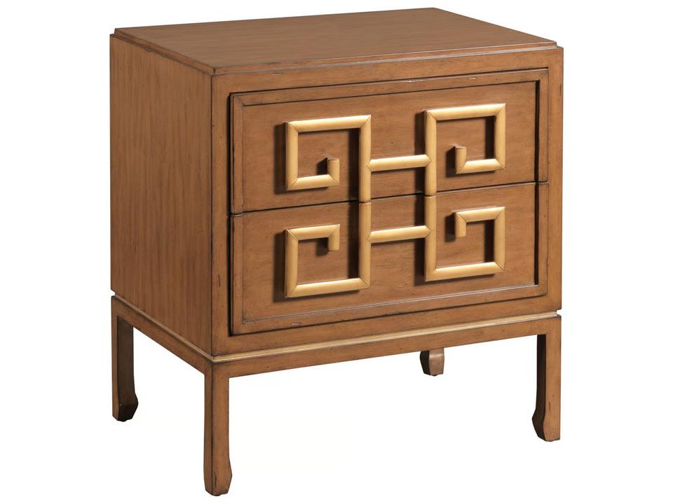 Artisan Brown Walnut Wood Accent Chest with Two Drawers