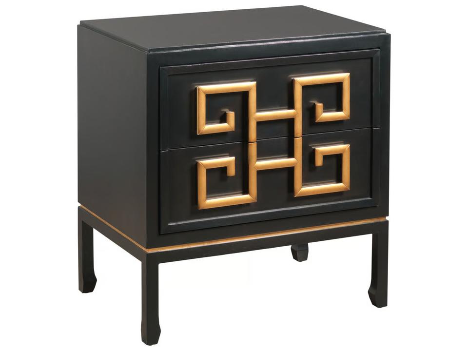 Mandarin Two Drawer Accent Chest in Black Sheen