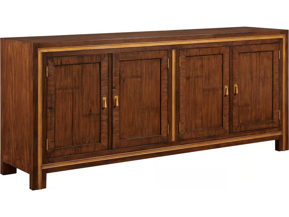 Four-Door Mahogany Wood Accent Chest in Mahogany Brown