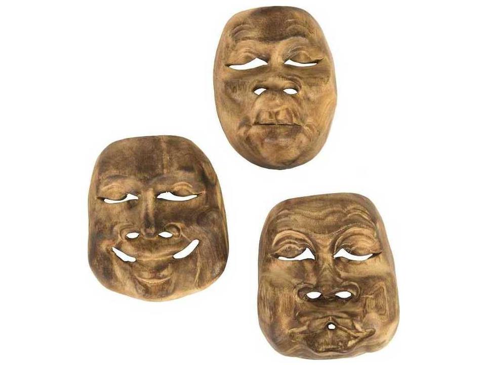 Teak Wood Indonesian Masks 3D Wall Art Set of 3