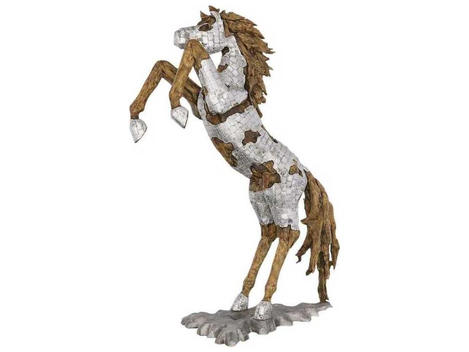 Silver Brown Rearing Mustang Horse Woodland Sculpture