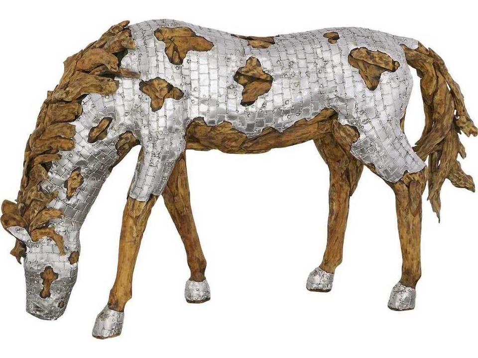 Silver Brown Grazing Mustang Horse Woodland Sculpture