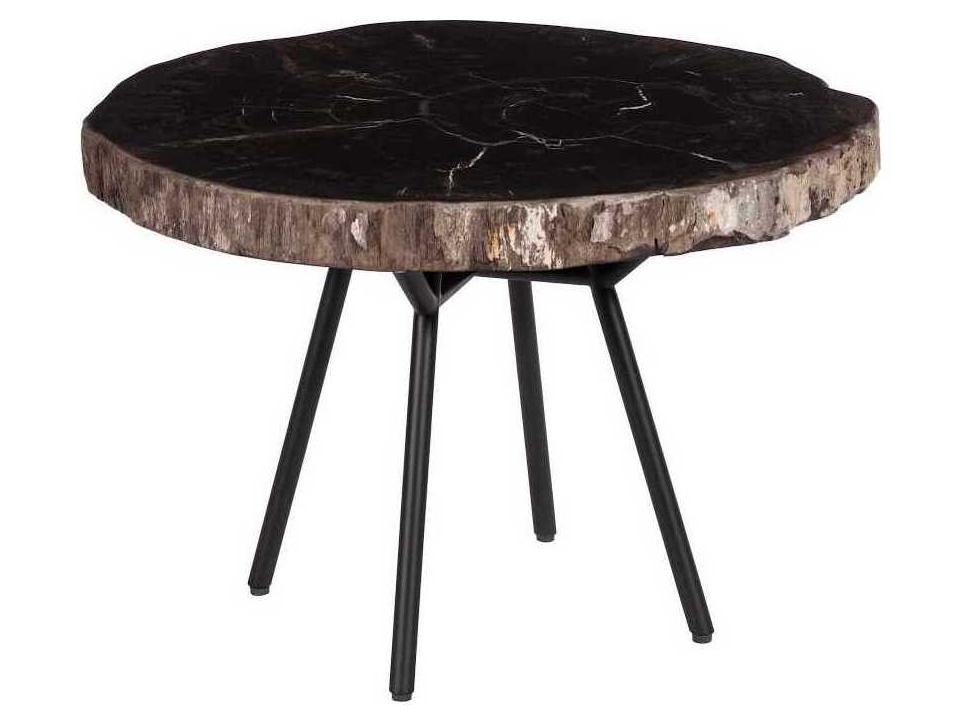 Elements Petrified Wood Coffee Table in Black Brown With Black Metal Base