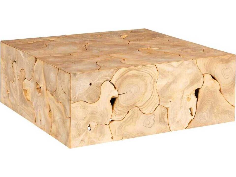 Teak Slice Square Coffee Table in Bleached Brown