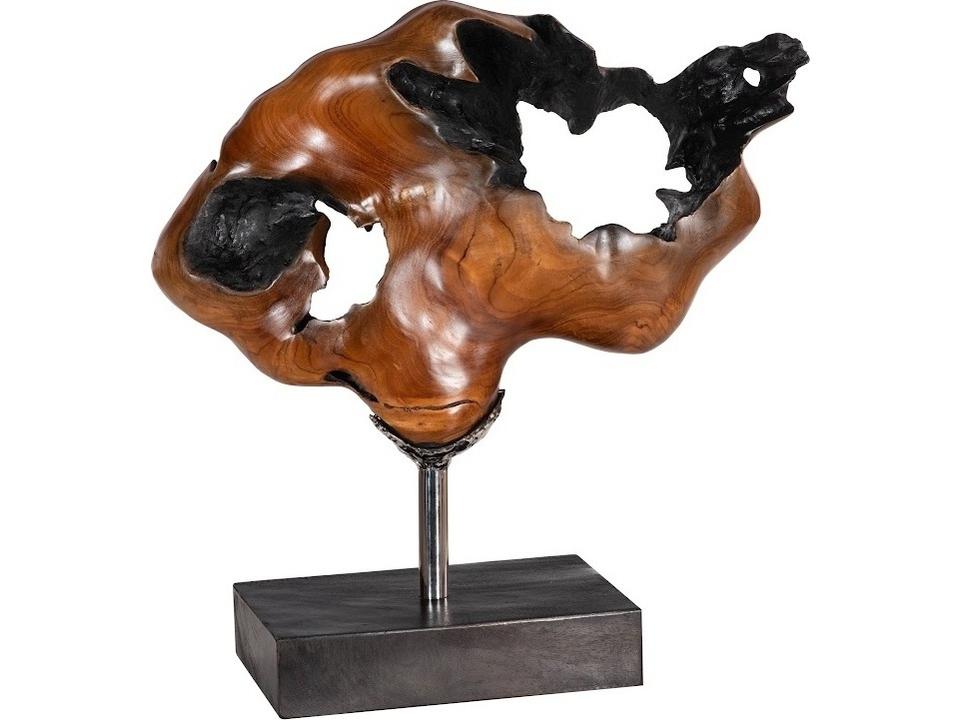 Origins Metallurgy Sculpture in Natural Brown Black Suar Wood and Iron