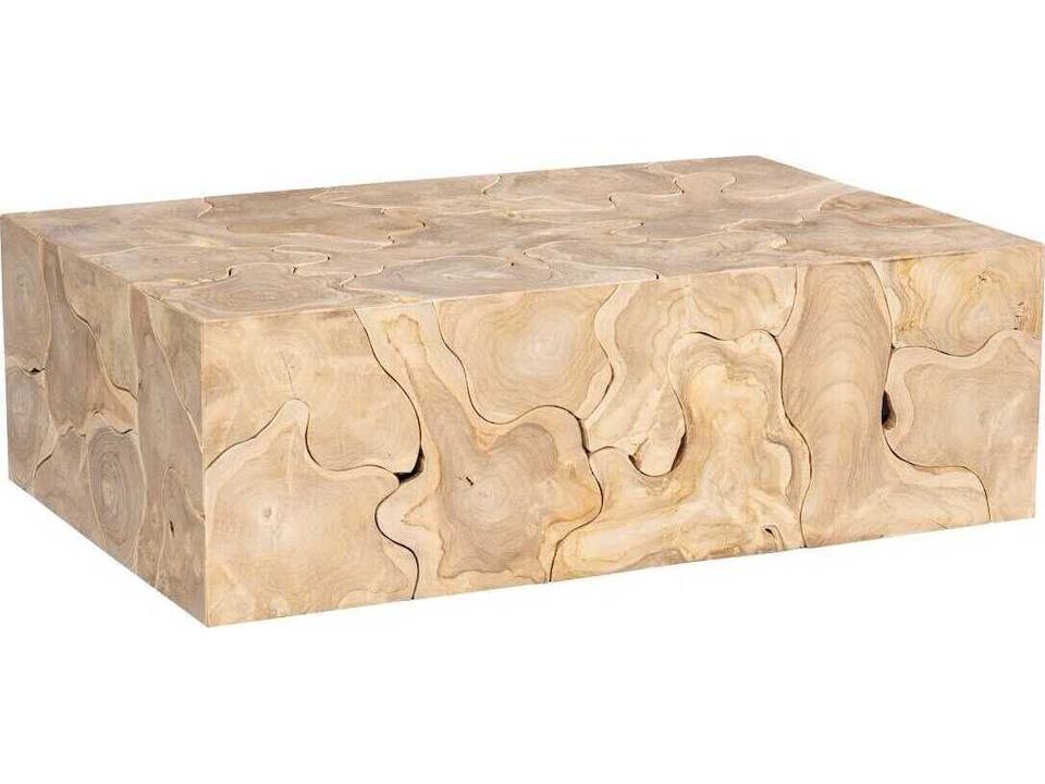 Origins Teak Slice Rectangular Wood Bleached Beige Coffee Table