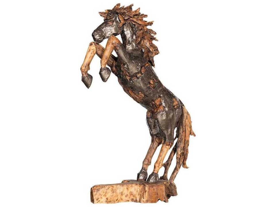 Brown Rearing Mustang Horse Armored Sculpture