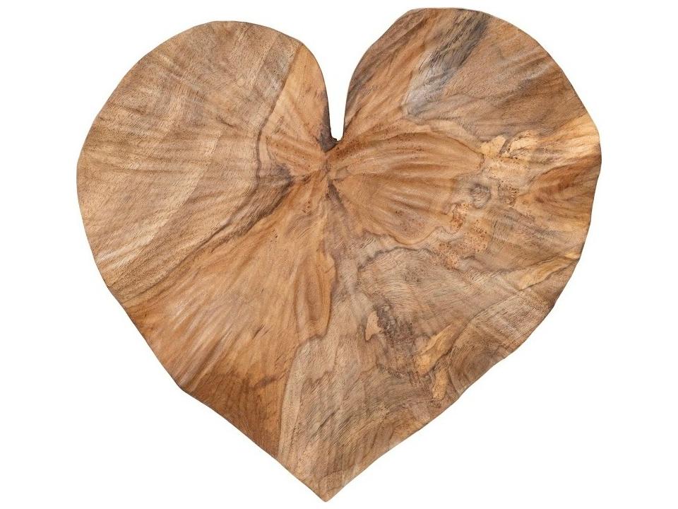Heart Leaf Teak Wood Wall Art in Natural Brown