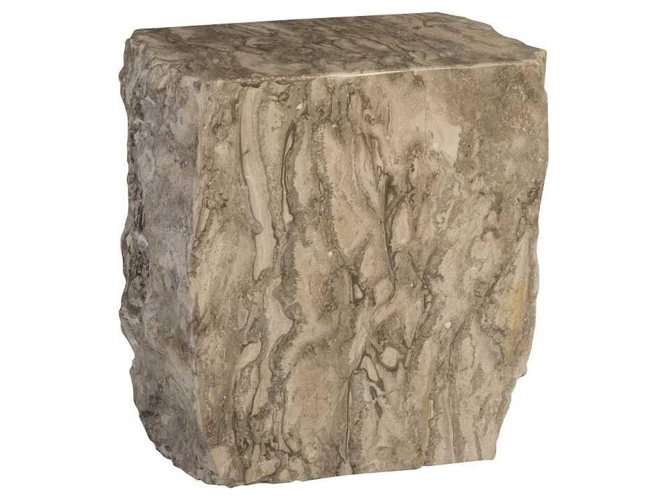 Gray Marble Accent Stool in Solid Polished Marble