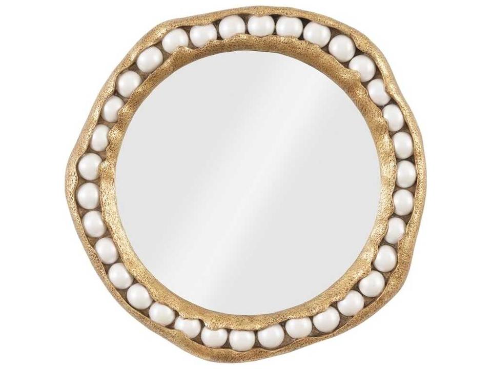 Pearl Round Wall Mirror Gold Leaf Finish