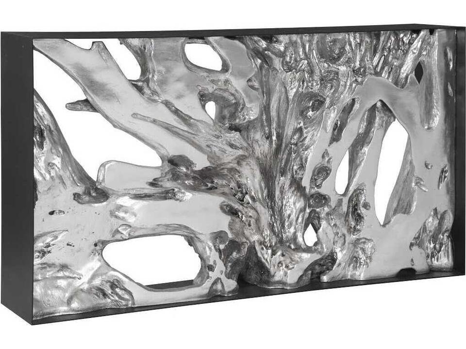 Cast Root Silver Leaf Metal Framed Console Table