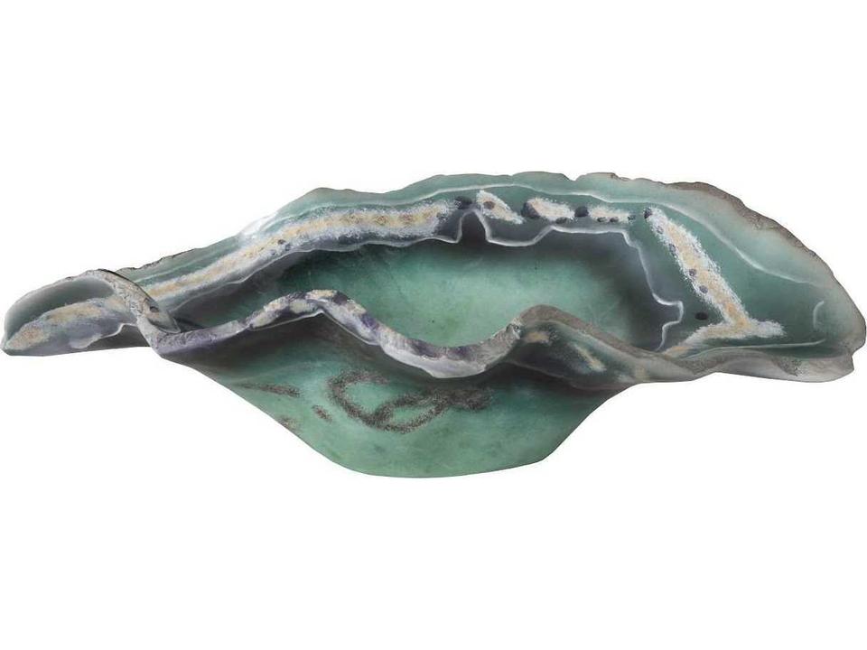 Cast Onyx Fluorite Decorative Bowl in Faux Finish Green and Gray