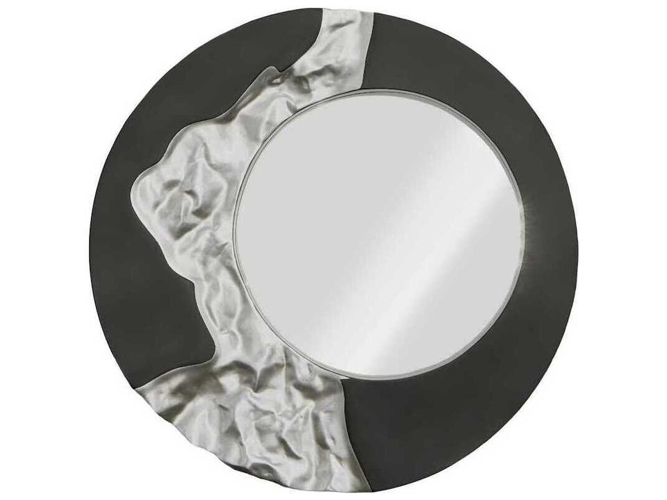 Mercury Round Wall Mirror in Black and Silver Leaf