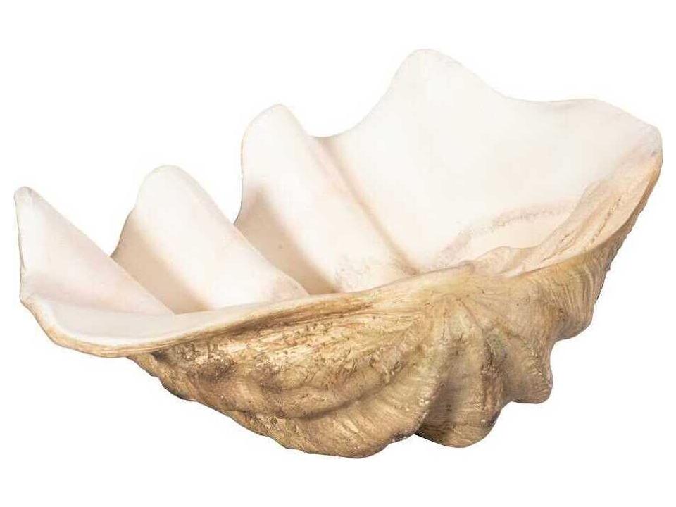Unreal Cast Clam Shell Decorative Bowl in Beige White Faux Finish