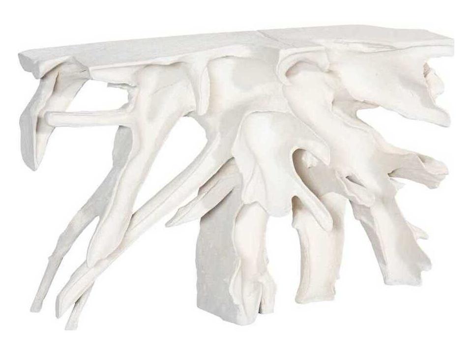 Cast Teak Root Resin White Stone Console Table