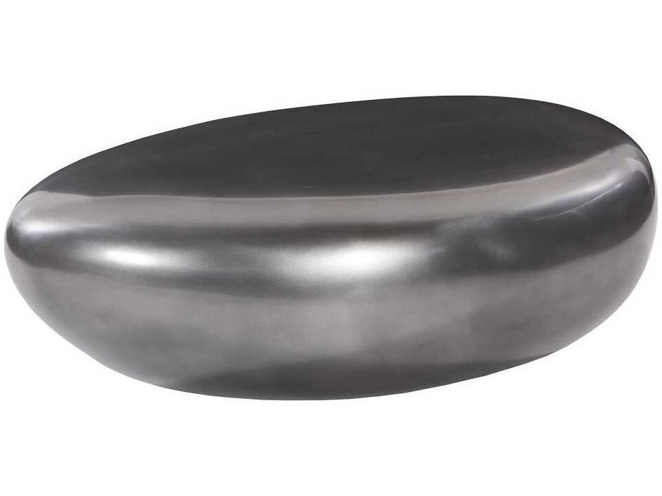 River Stone Oval Coffee Table in Polished Aluminum