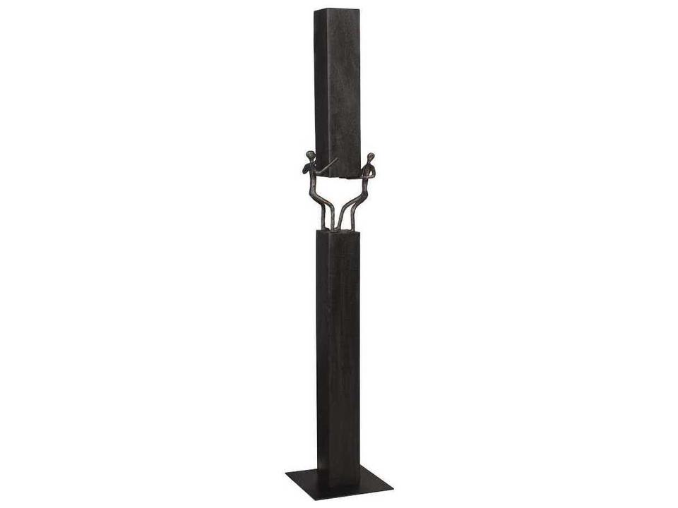 Atlas Balancing Sculpture in Natural Chamcha Wood and Black Metal
