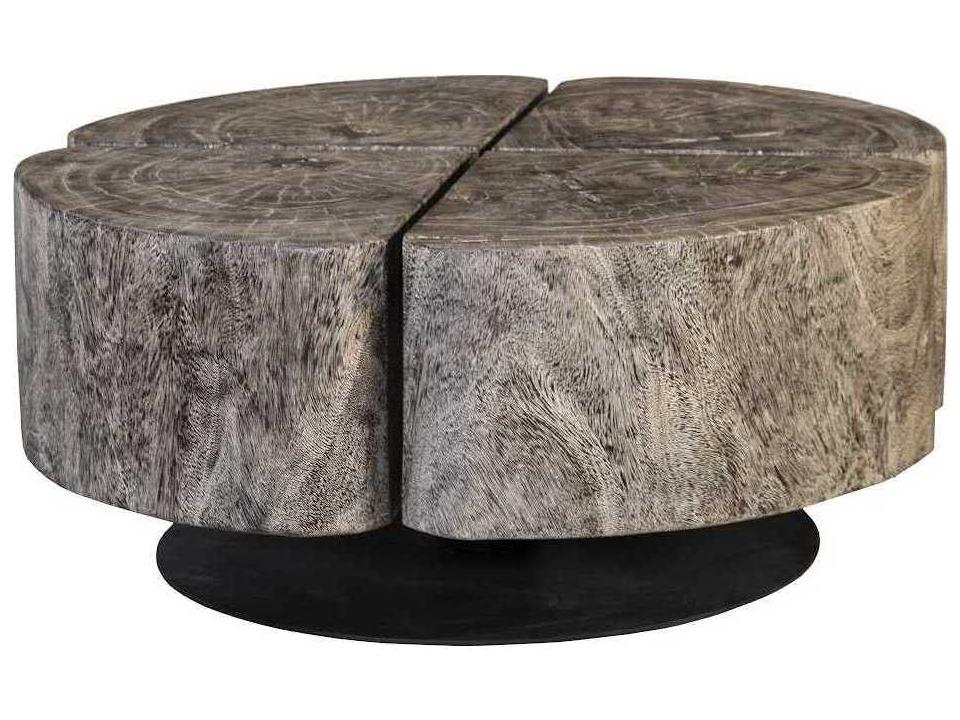 Clover Round Chamcha Wood Gray Stone Coffee Table