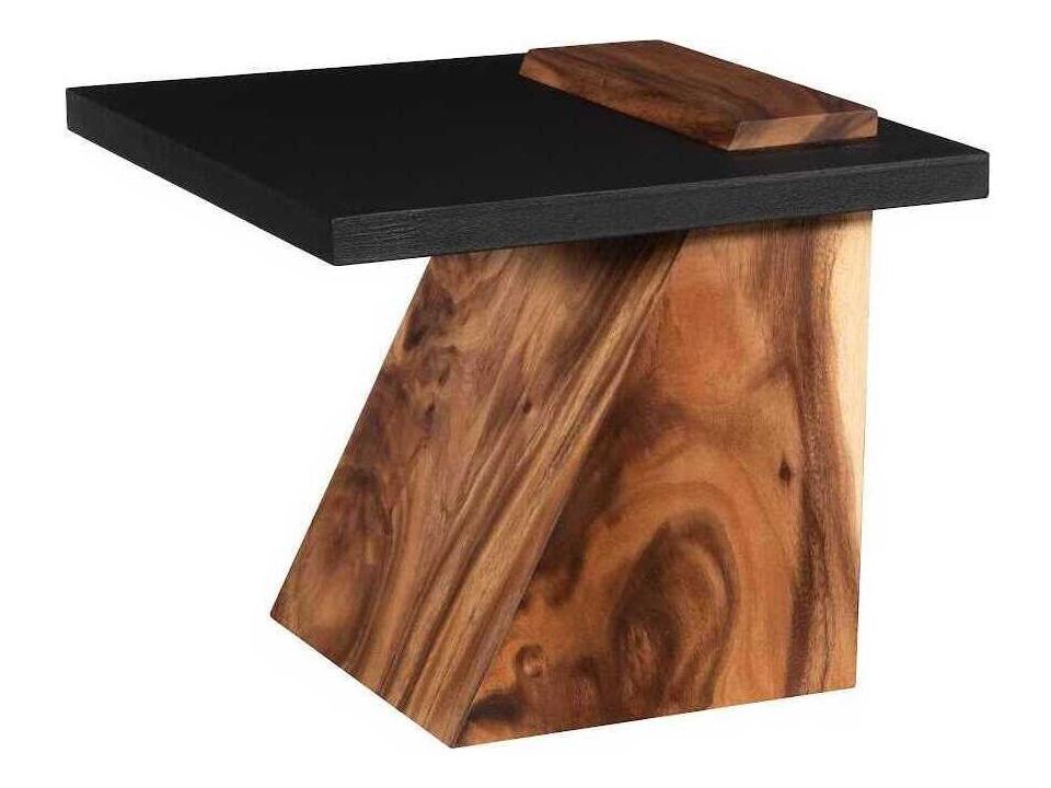 Slant Square End Table in Natural and Black Wood