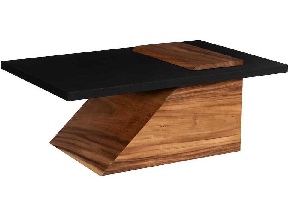 Slant Rectangular Coffee Table in Natural Black Brown Metal and Chamcha Wood