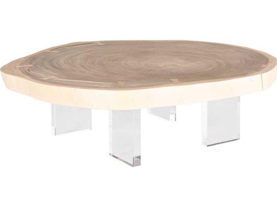 Floating 55-Inch Rectangle Coffee Table in Bleached Chamcha Wood with Acrylic Legs