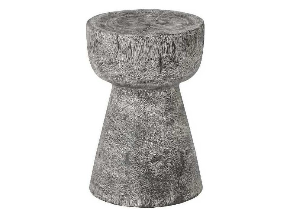 Curved Wood Accent Stool in Gray Stone Finish