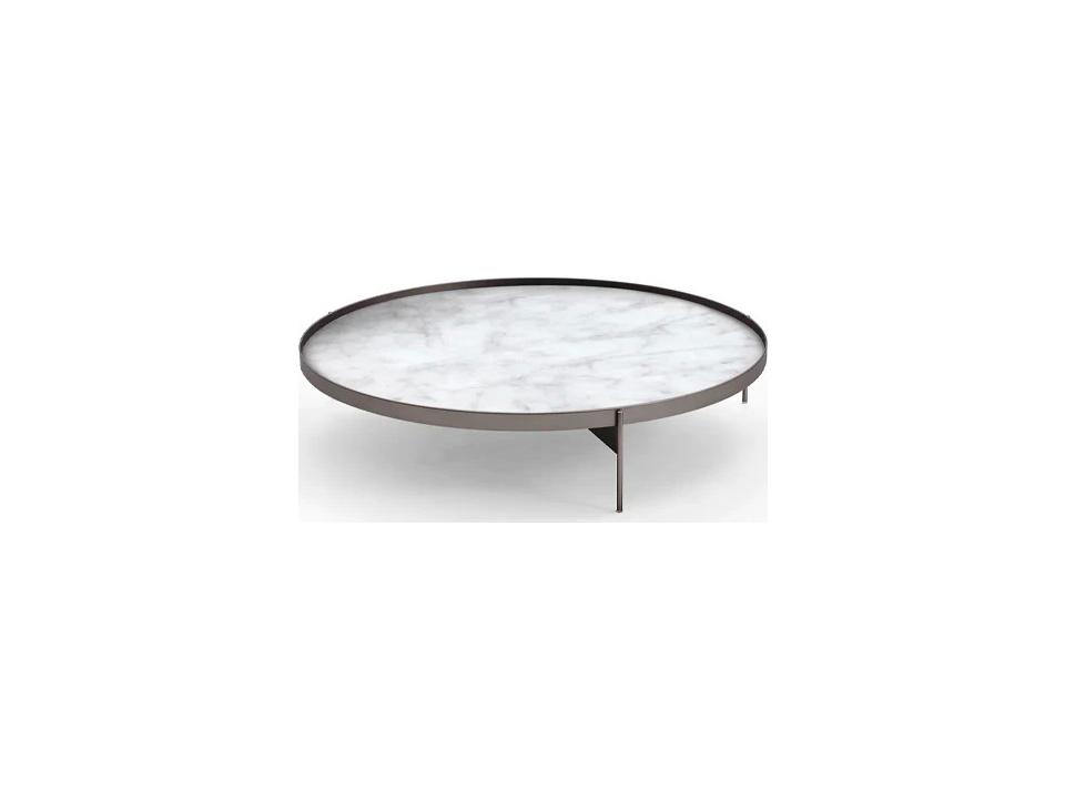 Abaco Round Low Coffee Table in Calacatta Matt Marble Glass and Matt Titanium