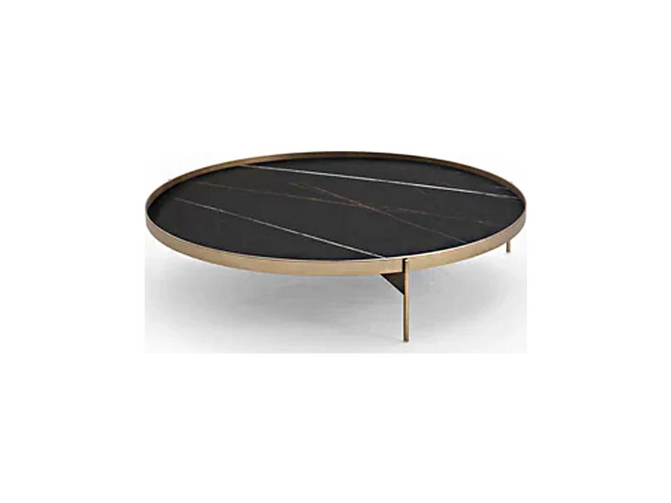 Abaco Round Coffee Table in Sahara Matt Marble Glass and Matt Bronze