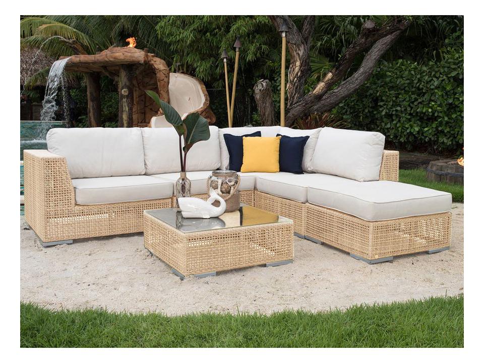 Austin Aluminum Wicker 6 Piece Sectional Lounge Set in Honey
