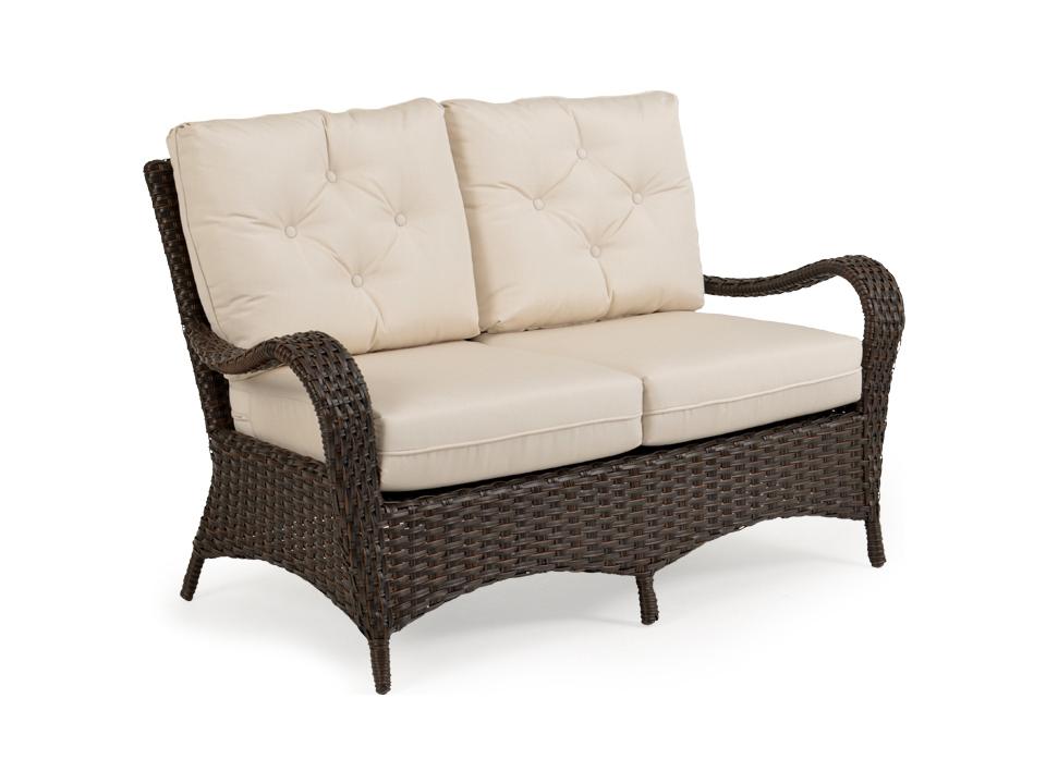 Alexandria Wicker Outdoor Loveseat with Performance Fabric Cushions