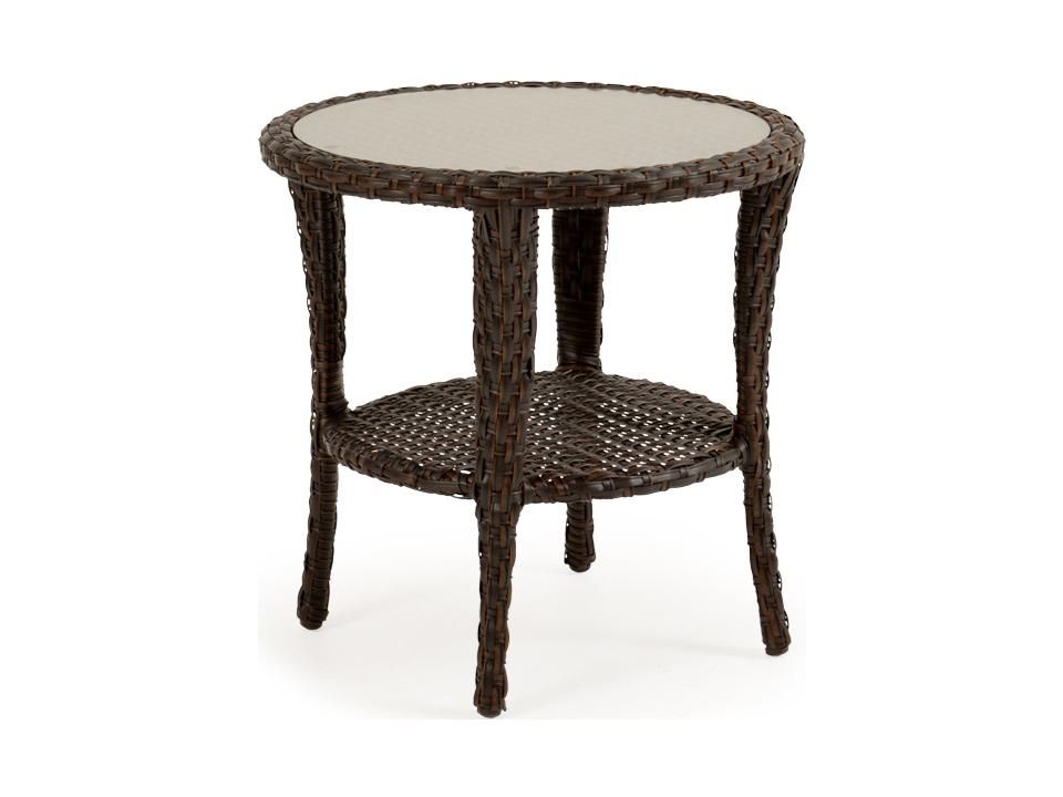 Alexandria Round Wicker Outdoor End Table with Glass Top