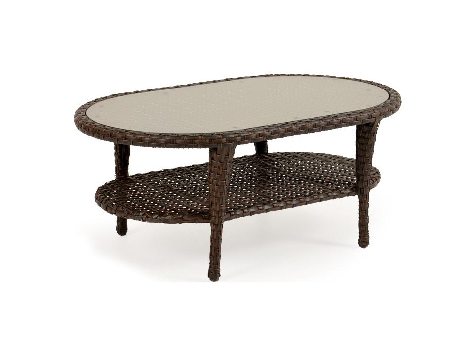 Alexandria Wicker Oval Glass Top Outdoor Coffee Table
