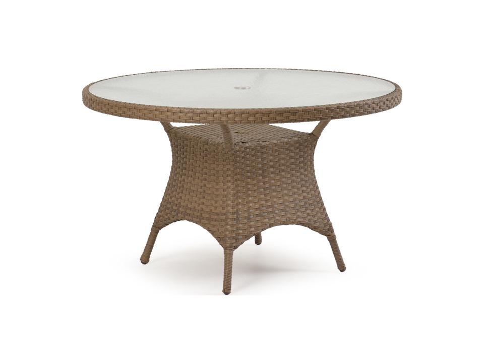 Alexandria 48-Inch Round Wicker Dining Table with Glass Top and Umbrella Hole