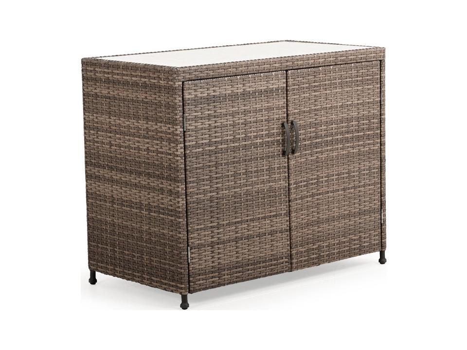 Augusta Rectangular Outdoor Console Table with Wicker and Stone Top