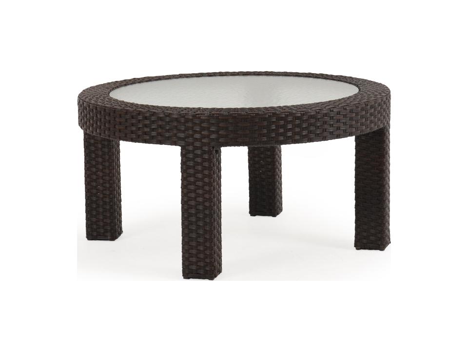 Seaside 40-Inch Round Wicker Coffee Table with Glass Top