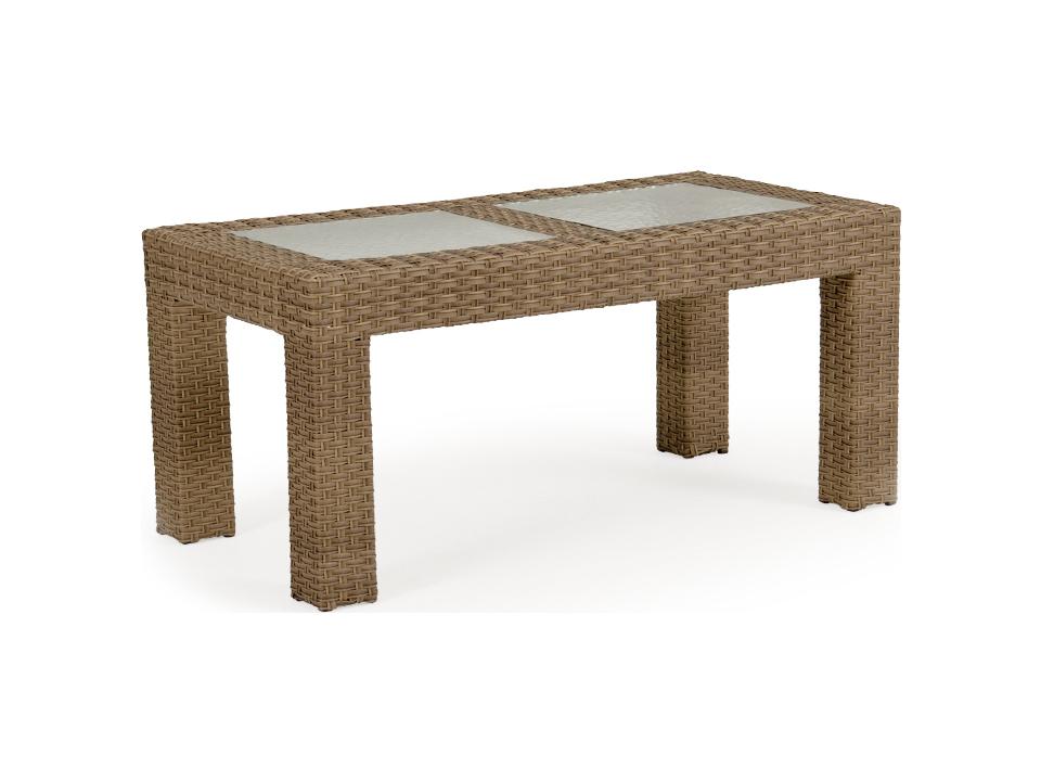 Seaside Rectangle Outdoor Wicker Coffee Table with Glass Top