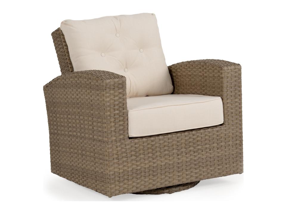 Seaside Upholstered Outdoor Swivel Glider Lounge Chair Wicker Aluminum Frame