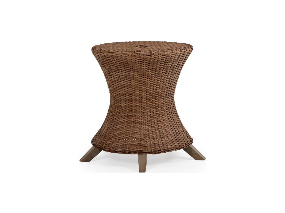 Edenton Wicker Round Outdoor Dining Table Base in Nutmeg Weathered Teak