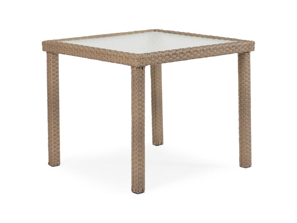 Seaside 34-Inch Square Wicker Outdoor Dining Table with Glass Top