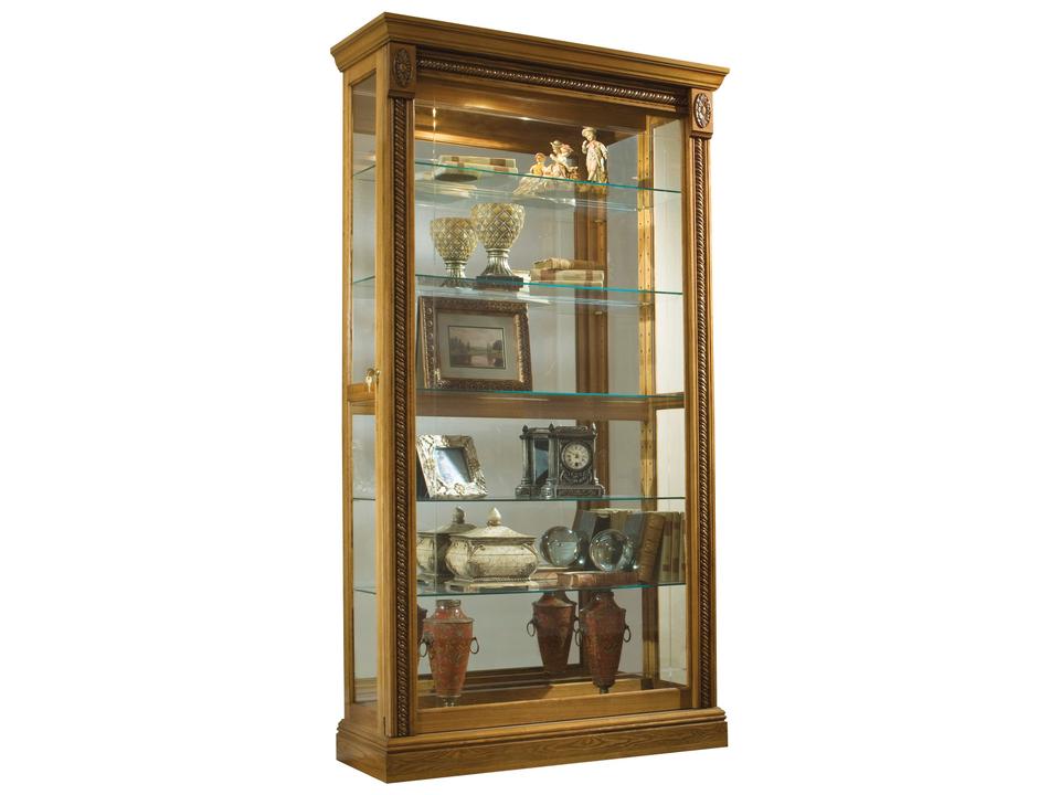 Two Way Sliding Door Curio Cabinet in Warm Honey Brown