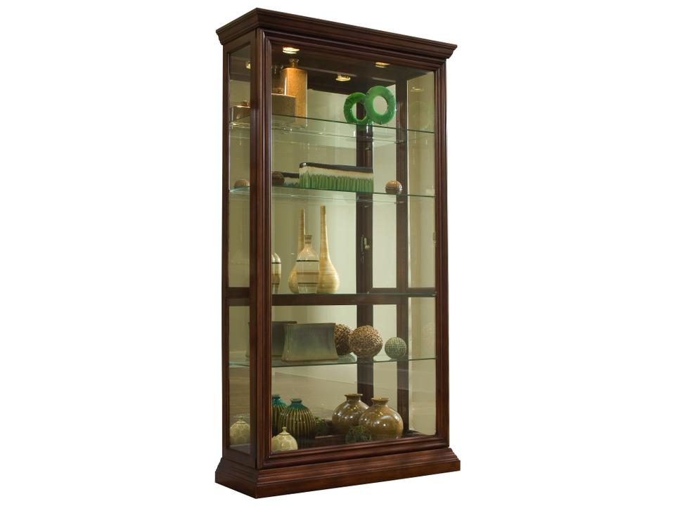 PFC Curios Two Way Sliding Door Curio Cabinet Halogen Lighting Cherry Finish